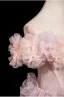 Chic / Beautiful Blushing Pink Appliques Pearl Prom Dresses 2025 A-Line / Princess Off-The-Shoulder Short Sleeve Backless Floor-Length / Long Prom Formal Dresses