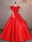 Vintage / Retro Red Beading Sequins Lace Flower Appliques Prom Dresses 2025 Ball Gown Scoop Neck Long Sleeve Backless Floor-Length / Long Formal Dresses