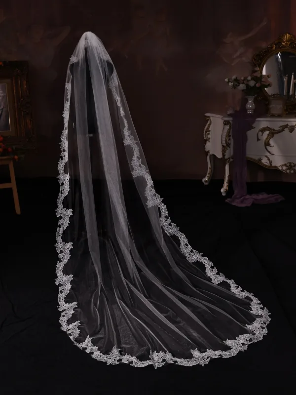 Elegant White Lace Flower Wedding Tulle shawl 2025