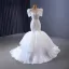 High-end White Handmade  Beading Pearl Sequins Wedding Dresses 2023 Trumpet / Mermaid Scoop Neck Short Sleeve Court Train Wedding