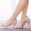 Chic / Beautiful White Pearl Wedding Shoes 2023 Ankle Strap 7 cm Stiletto Heels Open / Peep Toe Wedding Sandals High Heels
