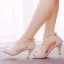 Elegant White Pearl Ankle Strap Wedding Shoes 2025 7 cm Stiletto Heels Open / Peep Toe Wedding Sandals High Heels