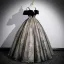 Vintage / Retro Black Glitter Sequins Prom Dresses 2023 Ball Gown Spaghetti Straps Short Sleeve Backless Floor-Length / Long Prom Formal Dresses