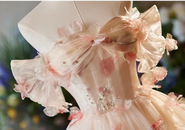 Chic / Belle Rougissant Rose Appliques Robe De Bal 2025 Robe Boule De l'épaule Manches Courtes Dos Nu Train De Balayage Promo Robe De Ceremonie