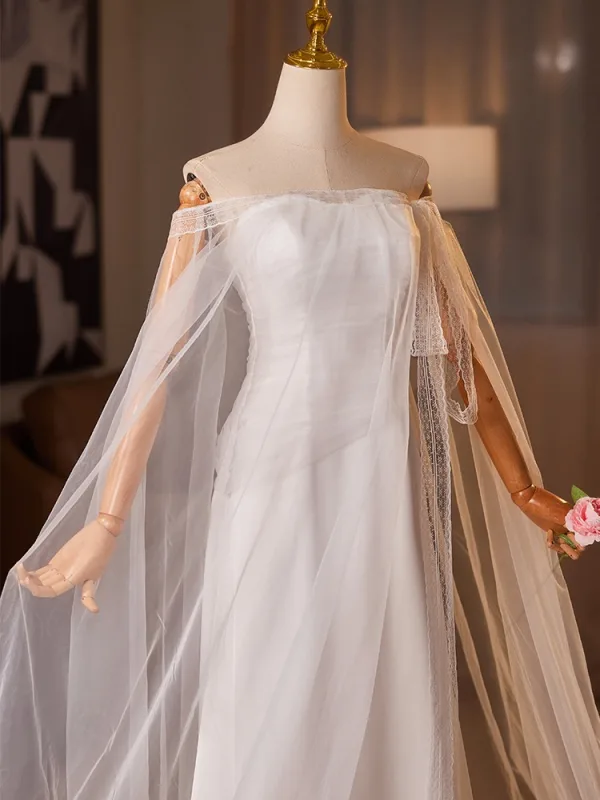 Minimalist White A-Line / Princess Wedding Dresses 2025 Strapless Sleeveless Backless Sweep Train Wedding