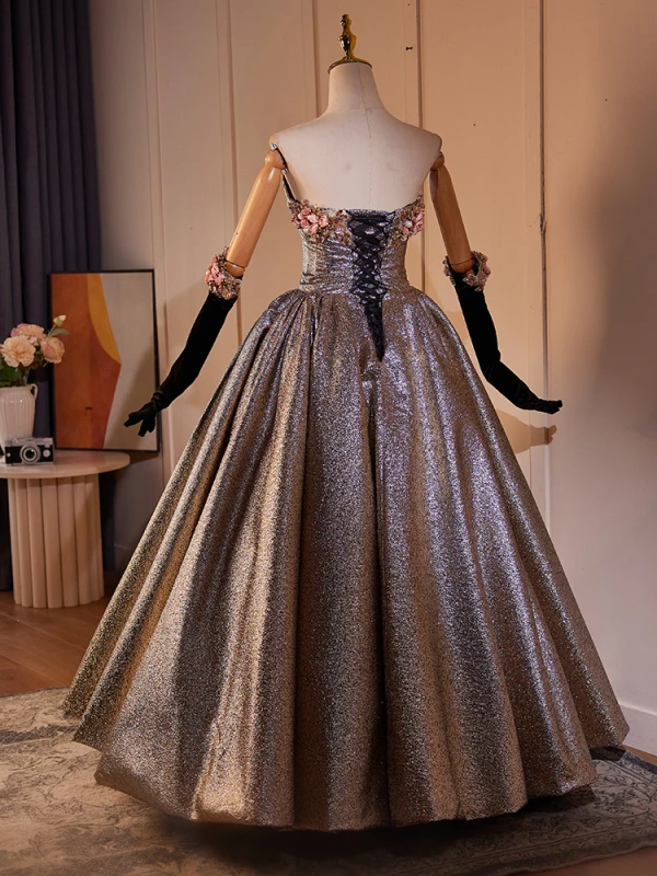 Sparkly Pearl Rhinestone Appliques Sequins Prom Dresses 2024 Ball Gown Strapless Sleeveless Backless Floor-Length / Long Prom Formal Dresses