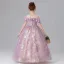 Chic / Beautiful Lavender Pearl Sequins Lace Flower Birthday Flower Girl Dresses 2025 Ball Gown Scoop Neck Short Sleeve Floor-Length / Long