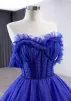 High-end Royal Blue Glitter Handmade  Beading Rhinestone Prom Dresses 2024 Ball Gown Strapless Sleeveless Backless Chapel Train Prom Formal Dresses