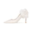Élégant Ivoire Perle Fleur Satin Chaussure De Mariée 2022 Cuir 8 cm Talons Aiguilles À Bout Pointu Mariage Escarpins Talons Hauts