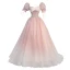 Charmant Rougissant Rose Perlage Paillettes Robe De Bal 2023 Robe Boule Encolure Carrée Manches Courtes Dos Nu Longue Promo Robe De Ceremonie