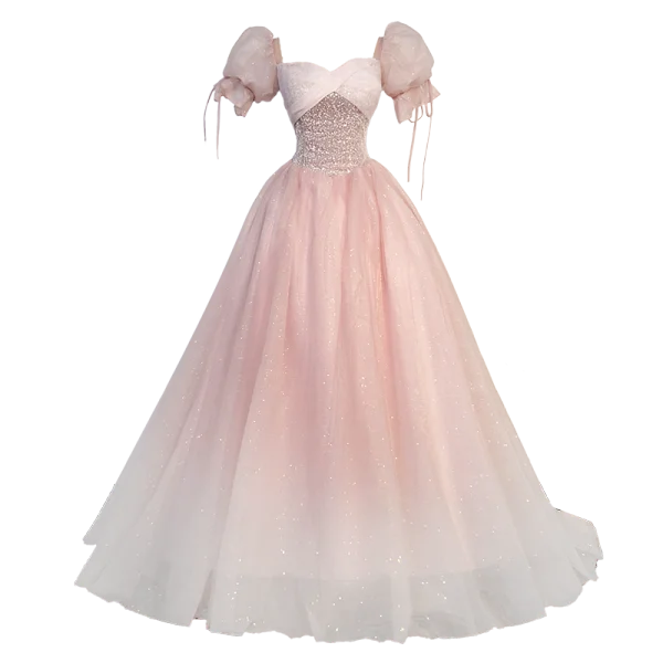 Charmant Rougissant Rose Perlage Paillettes Robe De Bal 2023 Robe Boule Encolure Carrée Manches Courtes Dos Nu Longue Promo Robe De Ceremonie