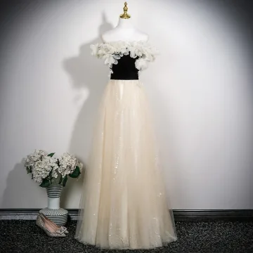 Hermoso Champán Apliques Vestidos De Gala 2025 A Line Princess Fuera Del Hombro Manga Corta Sin Espalda Largos Vestidos Formales
