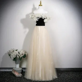 Chic Belle Champagne Appliques Robe De Bal 2025 Princesse De L Épaule Manches Courtes Dos Nu Longue Robe De Ceremonie