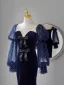 Mode Bleu Marine Paillettes Velours Robe De Soirée 2023 Trompette / Sirène Encolure Carrée Noeud Manches Longues Dos Nu Train De Balayage Soirée Robe De Ceremonie