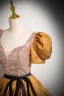 Elegant Gold Beading Sequins Prom Dresses 2024 Ball Gown Square Neckline Puffy Short Sleeve Backless Bow Sash Floor-Length / Long Prom Formal Dresses