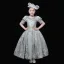 Vintage / Retro Medieval Pool Blue Flower Girl Dresses 2024 3D Lace Floral Printing Scoop Neck Short Sleeve Cosplay Prom Ball Gown Wedding Party Dresses