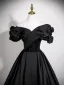 Vintage / Retro Black Prom Dresses 2025 Ball Gown Off-The-Shoulder Short Sleeve Backless Floor-Length / Long Formal Dresses