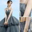 Classic Grey Cascading Ruffles Lace Flower Prom Dresses 2022 A-Line / Princess Spaghetti Straps Sleeveless Backless Sweep Train Prom Formal Dresses