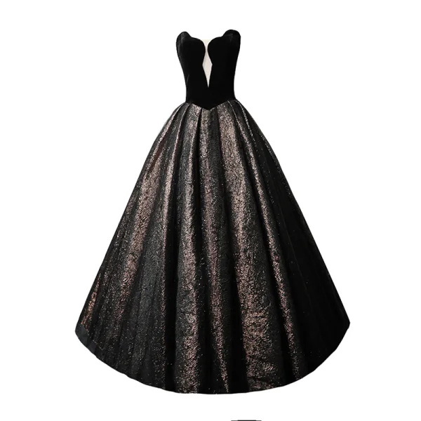 Vintage / Retro Black Glitter Prom Dresses 2023 Ball Gown Strapless Sleeveless Backless Floor-Length / Long Prom Formal Dresses