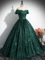 Vintage / Retro Dark Green Beading Sequins Prom Dresses 2024 Ball Gown Off-The-Shoulder Sleeveless Backless Floor-Length / Long Prom Formal Dresses