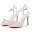 Elegant White Satin Pearl Ankle Strap Wedding Shoes 2025 10 cm Stiletto Heels Open / Peep Toe Wedding Sandals High Heels
