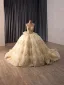 Luxury / Gorgeous Sparkly Champagne Beading Pearl Sequins Ruffle Wedding Dresses 2026 Ball Gown Sweetheart Sleeveless Backless Bow Chapel Train