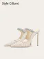 Sexy Argenté Faux Diamant Paillettes Soirée Sandales Femme 2024 11 cm Talons Aiguilles À Bout Pointu Sandales Talons Hauts