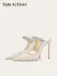 Sexy Argenté Faux Diamant Paillettes Soirée Sandales Femme 2024 11 cm Talons Aiguilles À Bout Pointu Sandales Talons Hauts