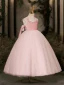 Lovely Candy Pink Rhinestone Glitter Birthday Flower Girl Dresses 2024 Ball Gown Square Neckline Sleeveless Backless Tea-length