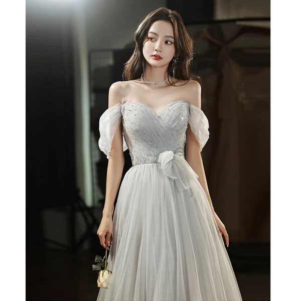 Charming Sky Blue Beading Evening Dresses 2022 A-Line / Princess Off-The-Shoulder Sleeveless Backless Floor-Length / Long Evening Party Formal Dresses