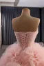 Luxury / Gorgeous Flower Fairy Blushing Pink Handmade  Beading Pearl Sequins Appliques Prom Dresses 2025 Ball Gown Strapless Sleeveless Backless Chapel Train