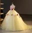 Elegant Yellow Rhinestone Appliques Cascading Ruffles Prom Dresses 2023 Ball Gown Strapless Sleeveless Backless Floor-Length / Long Prom Formal Dresses