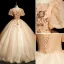 Classy Champagne Beading Sequins Prom Dresses 2023 Ball Gown Scoop Neck Short Sleeve Backless Floor-Length / Long Prom Formal Dresses