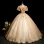 Classy Champagne Beading Sequins Prom Dresses 2023 Ball Gown Scoop Neck Short Sleeve Backless Floor-Length / Long Prom Formal Dresses