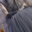 Chic / Beautiful Grey Lace Flower Prom Dresses 2023 A-Line / Princess Spaghetti Straps Puffy Short Sleeve Backless Floor-Length / Long Prom Formal Dresses