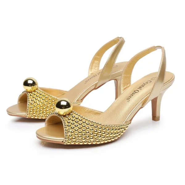 Sexy Gold Pearl Evening Party Womens Sandals 2024 6 cm Stiletto Heels Pointed Toe Sandals High Heels