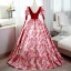 Elegant Red Printing Prom Dresses 2022 Square Neckline Puffy Short Sleeve Backless Floor-Length / Long Prom Formal Dresses