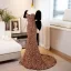 Scintillantes Doré Paillettes Robe De Soirée 2023 Trompette / Sirène Encolure Carrée Manches Courtes Dos Nu Noeud Train De Balayage Soirée Robe De Ceremonie