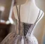 Chic / Belle Gris Paillettes Courte de retour Robe De Graduation 2024 Princesse Dos Nu Tulle Bretelles Spaghetti Sans Manches Robe De Ceremonie