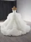 Luxury / Gorgeous White Cascading Ruffles Wedding Dresses 2024 Ball Gown Strapless Sleeveless Backless Court Train Wedding
