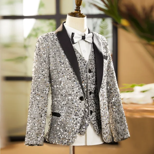 Chemise à Paillettes Garçon Chemise à Manche Longue Satin Haut de Danse Jazz eBa
