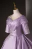 Vintage / Retro Elegant Lavender Beading Sequins Prom Dresses 2025 Ball Gown Scoop Neck Short Sleeve Backless Floor-Length / Long Formal Dresses