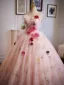 Flower Fairy Blushing Pink Appliques Prom Dresses 2025 Ball Gown Strapless Sleeveless Backless Sweep Train Formal Dresses