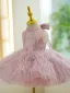 Chic / Beautiful Blushing Pink Tassel Sequins Birthday Flower Girl Dresses 2023 Ball Gown Scoop Neck Sleeveless Bow Short