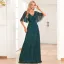 Bling Bling Vert Foncé Perlage Paillettes Robe De Soirée 2024 Princesse V-Cou Manches Courtes Dos Nu Longue Promo Robe De Ceremonie