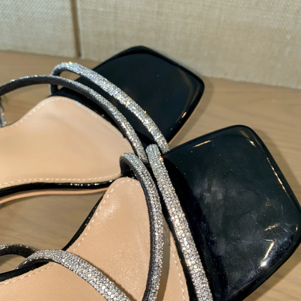 Sexy Silber Abend Sandalen Damen 2022 Strass Knöchelriemen 9 cm Stilettos Peeptoes Sandaletten Hochhackige