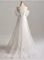 Elegante Weiß Applikationen Brautkleider / Hochzeitskleider 2025 A Linie Off Shoulder Kurze Ärmel Rückenfreies Sweep / Pinsel Zug Tülle