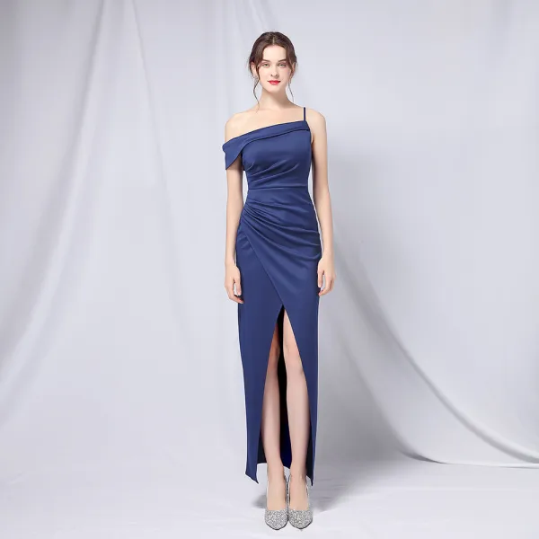 Modest / Simple Black Party Dresses 2022 Trumpet / Mermaid Spaghetti Straps Sleeveless Backless Floor-Length / Long Evening Party Cocktail Party Formal Dresses