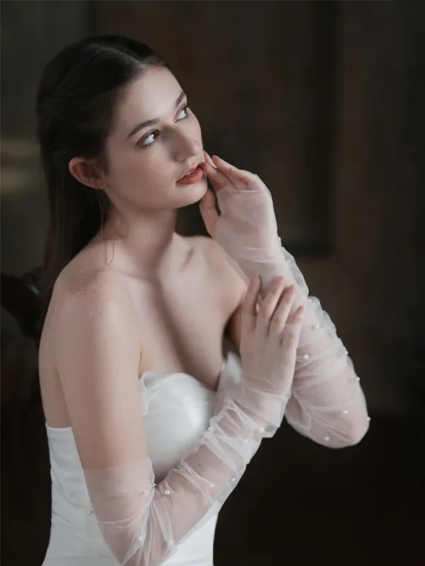 Chic / Belle Blanche Perle Tulle Mariage Gants Mariage 2025