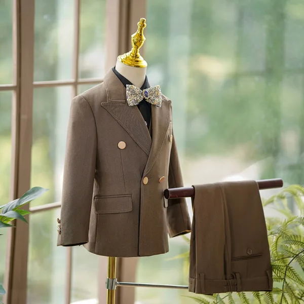 Café 5 pièces Manches Longues Costume Garçon Mariage 2025 Manteau Pantalon Chemise Cravate Gilet Mariage